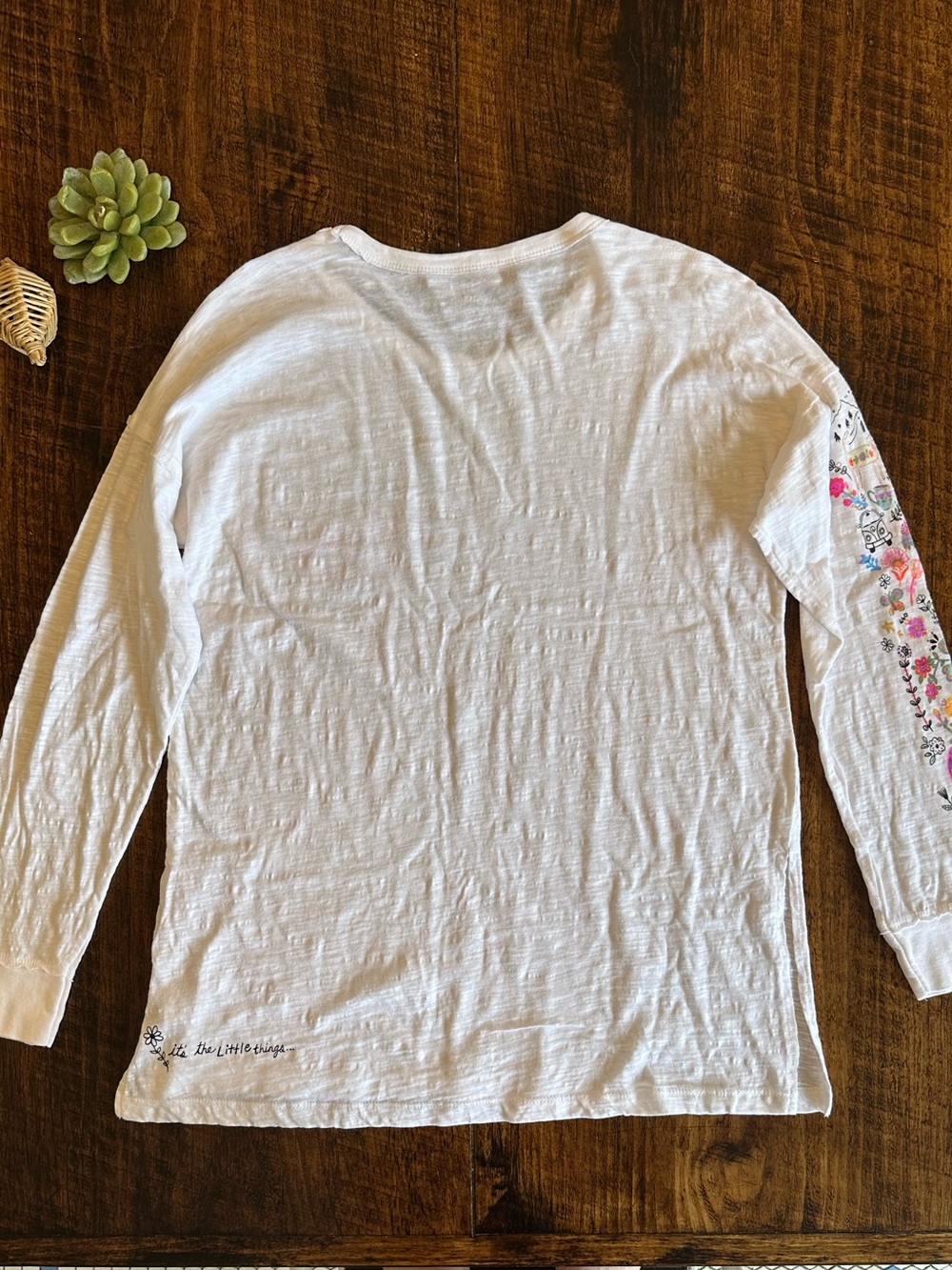 Natural Life | Oversized Cotton Doodle Tee Live Happy White Floral Long, Size XS - Picture 5 of 12